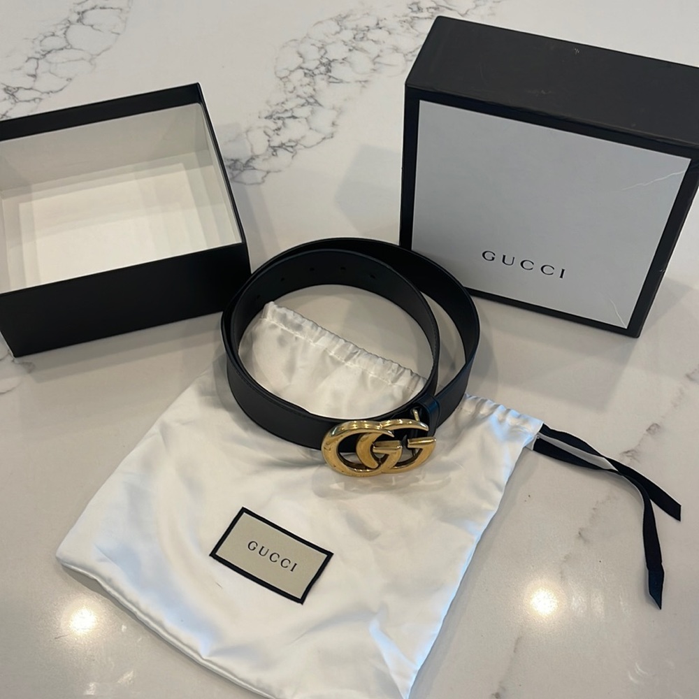 Authentic Gucci Wide Leather Black Belt, 1.5”, Size 80